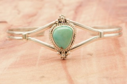Genuine Kingman Turquoise Sterling Silver Navajo Bracelet
